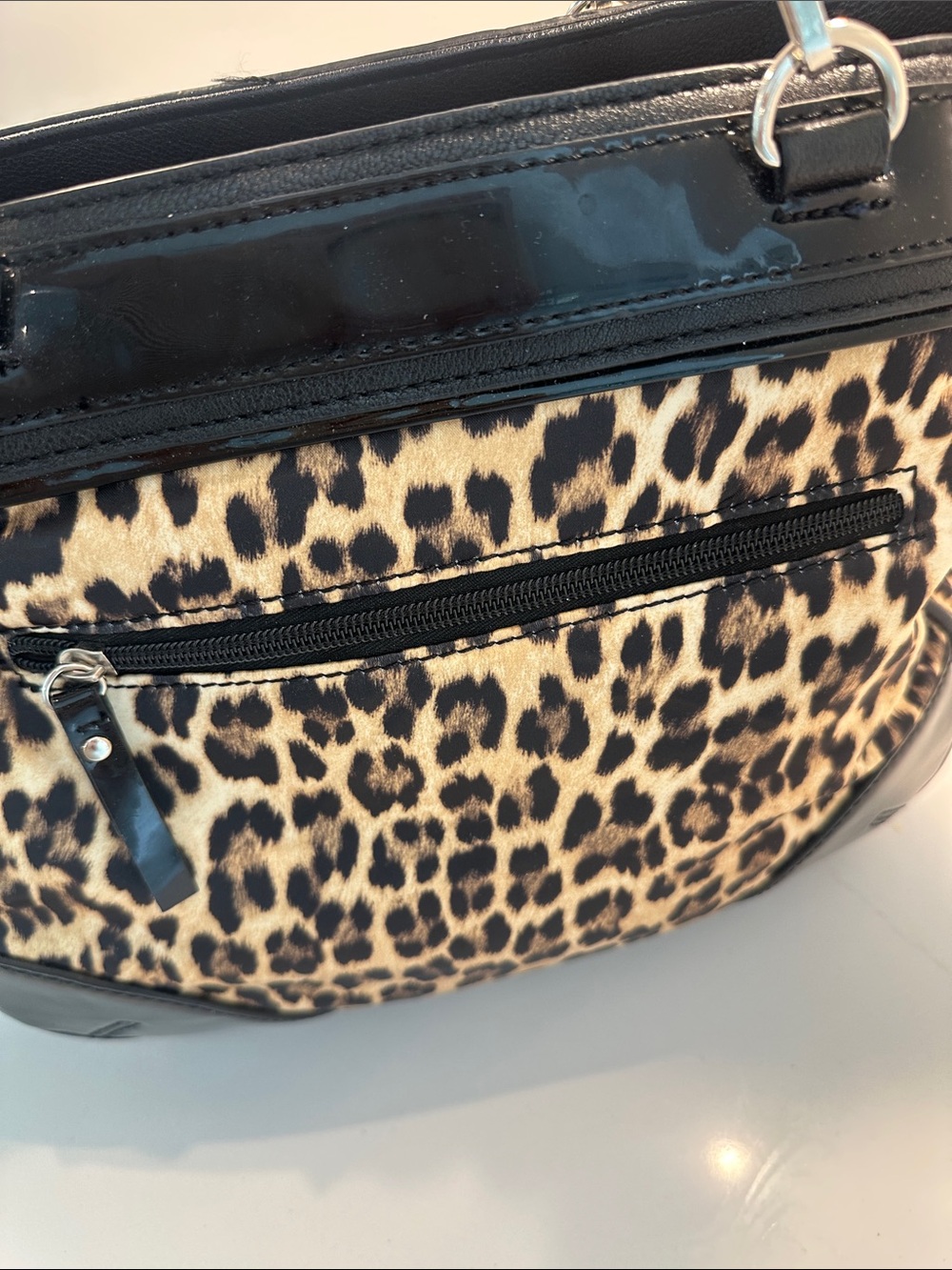 Leopard Print Tote with Black Trim and Silver Chain Accents - Picture 5 of 11